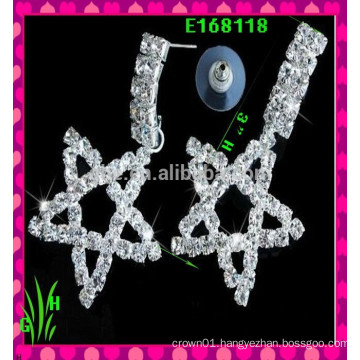 The latest design Beautiful big drop ornament earrings,new rhinestone The five-star earrings